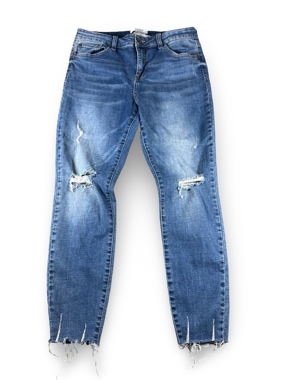 Women's Size 30 Denim Jeans Straight Crop High Rise Distressed Dark Raw Hem‎